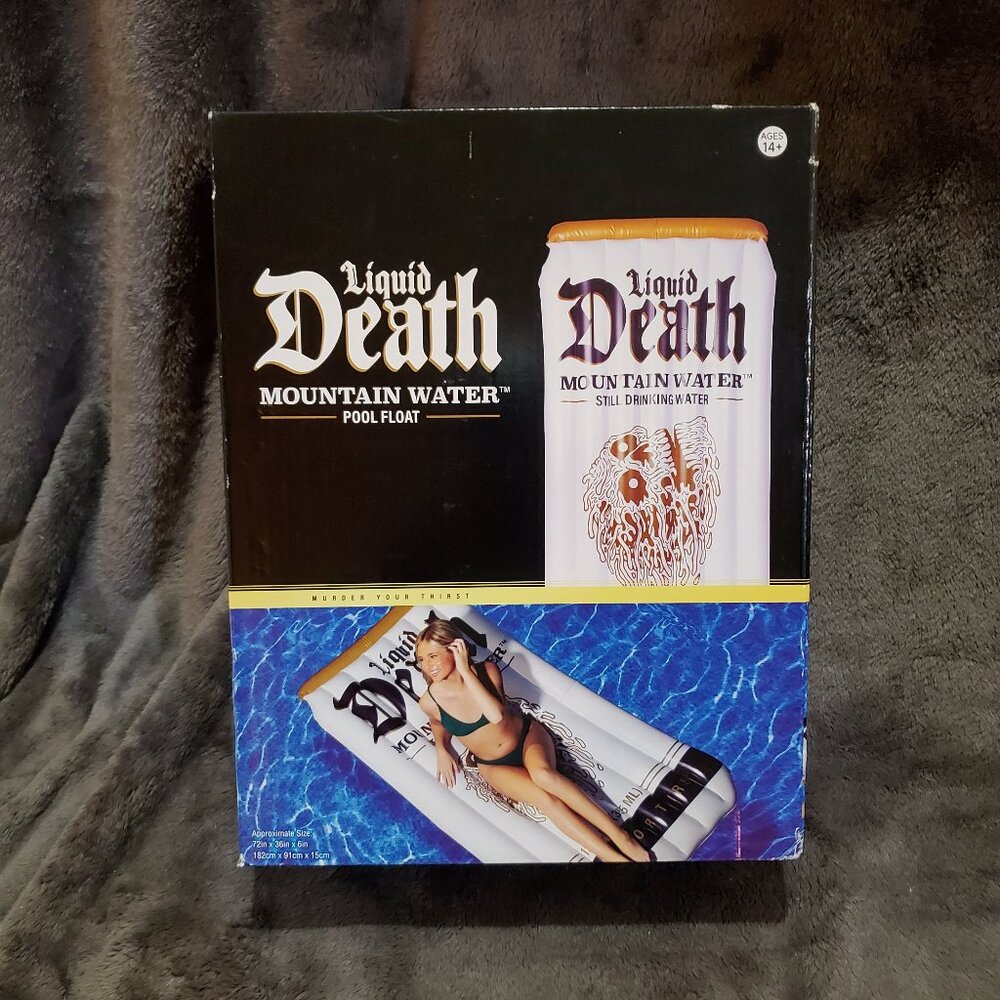 Liquid Death 6’ Pool Float: Adult Novelty Water Inflatables Quench Your Thirst